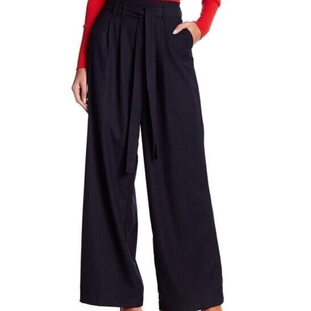 Harlowe & graham blue womens pinstripe belted pants small